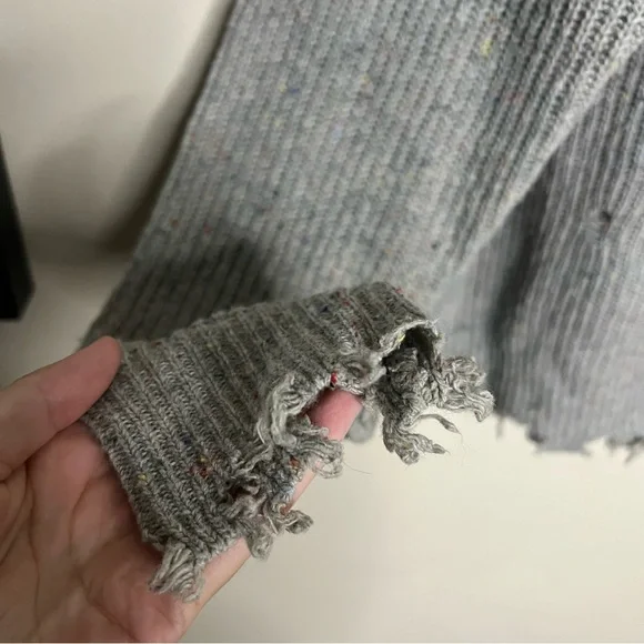 Zenana Gray Distressed Turtleneck Sweater XS Funfetti Speckled Cutout Cable Knit - Picture 8 of 9